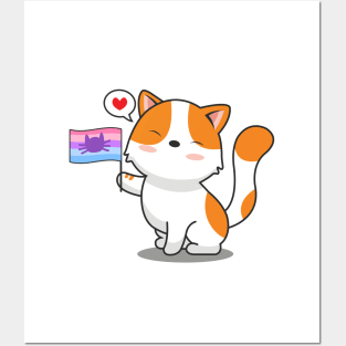 Cute Cat Holding Catgender Flag Posters and Art